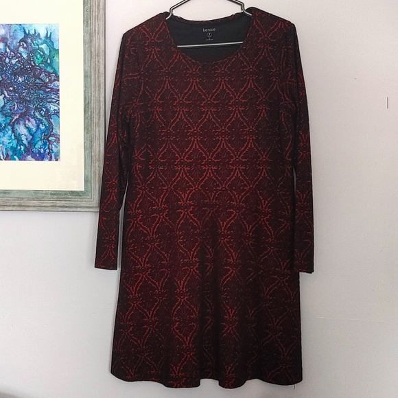 Kenzie Long Sleeve Red and Black Dress - Picture 1 of 8